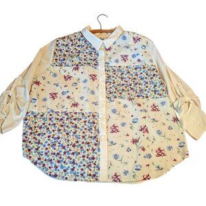 Vintage Tapestry Patchwork Button Shirt Floral Boho Cottage Core